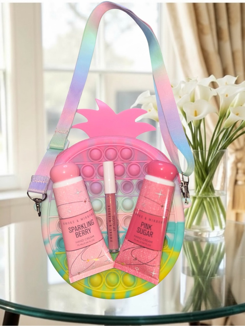 Pastel Pineapple Pop-It Crossbody Bag & Beauty Gift Set 3-Piece